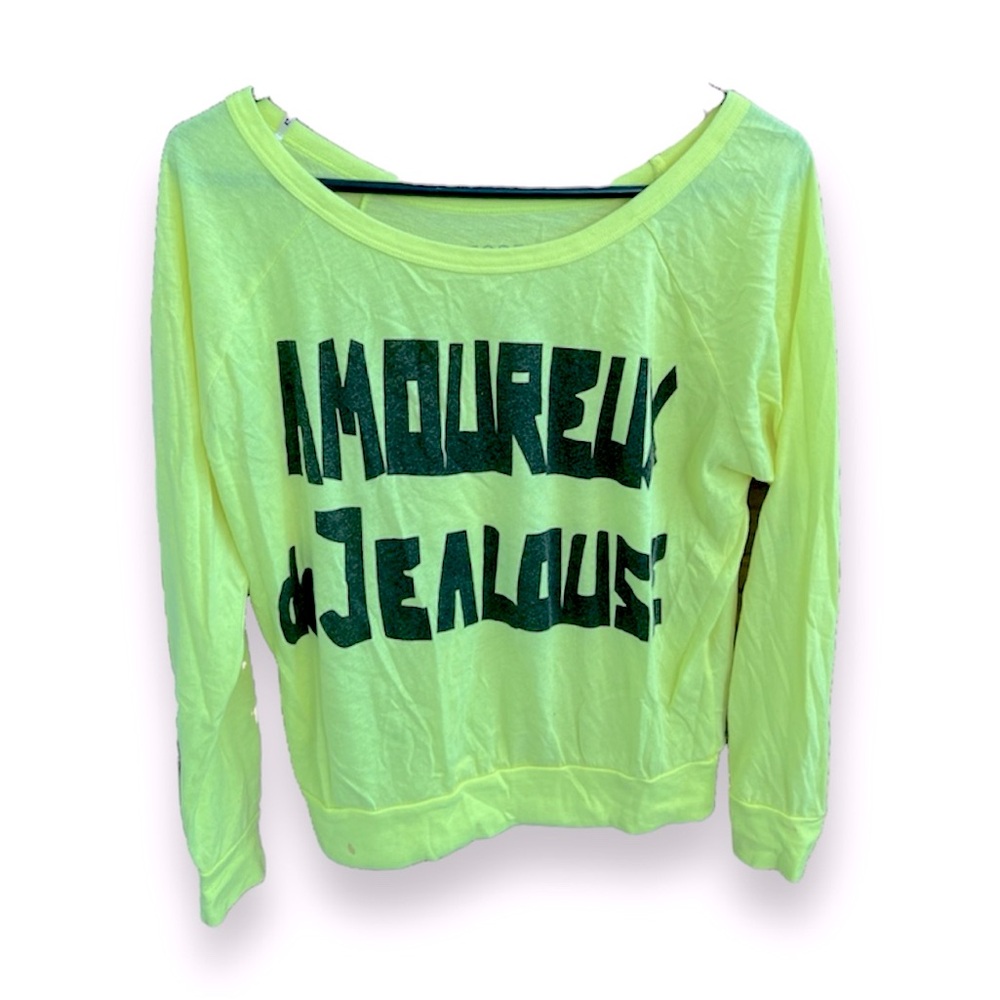 Forever 21 “Amoureux de Jealouse” Graphic Lightweight Crewneck in Yellow Size S